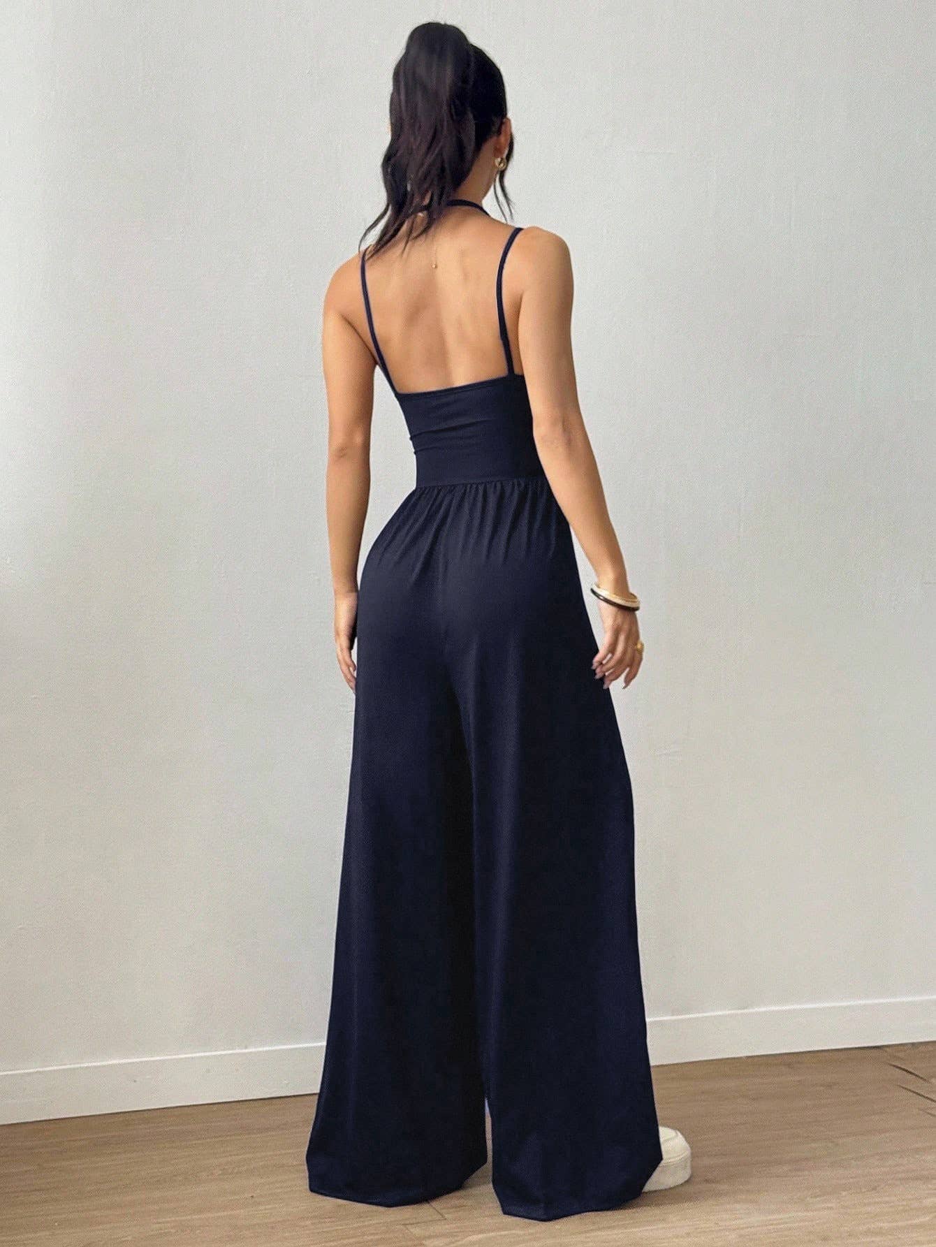 Casual wrap chest wide leg loose jumpsuit
