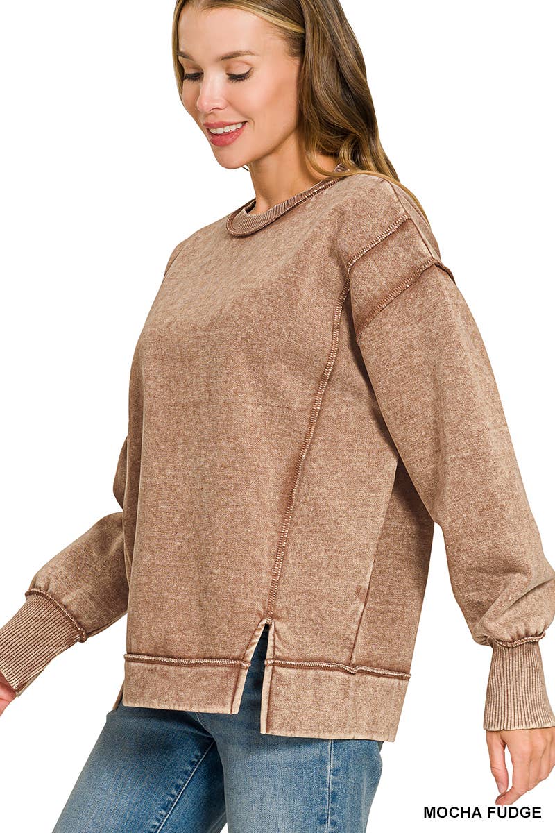 `Washed Slit hem Fleece Sweatshirt SI-26719 Zenana