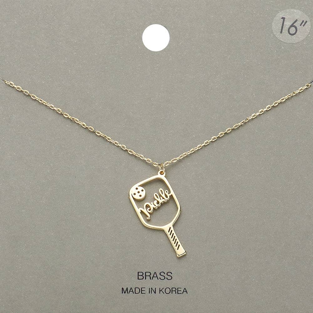 Brass Metal Pickleball Pendant Necklace