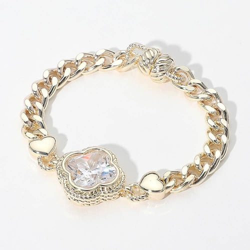 14K Gold Plated CZ Quatrefoil Stone Pointed Magnetic Bracele