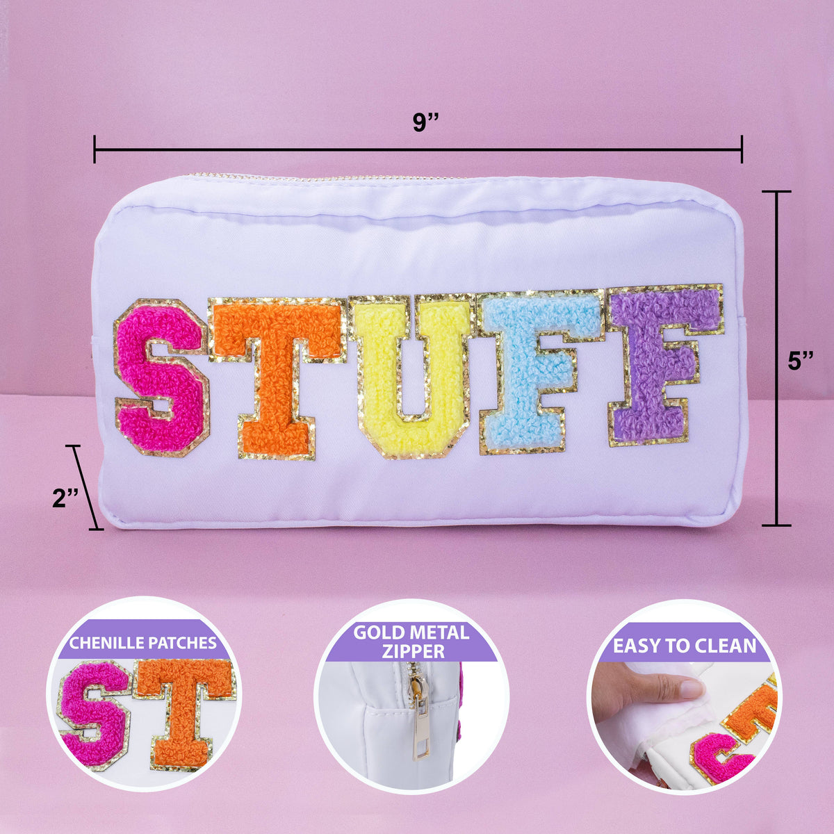 Preppy Nylon Chenille Letter Travel Makeup Pouch - STUFF