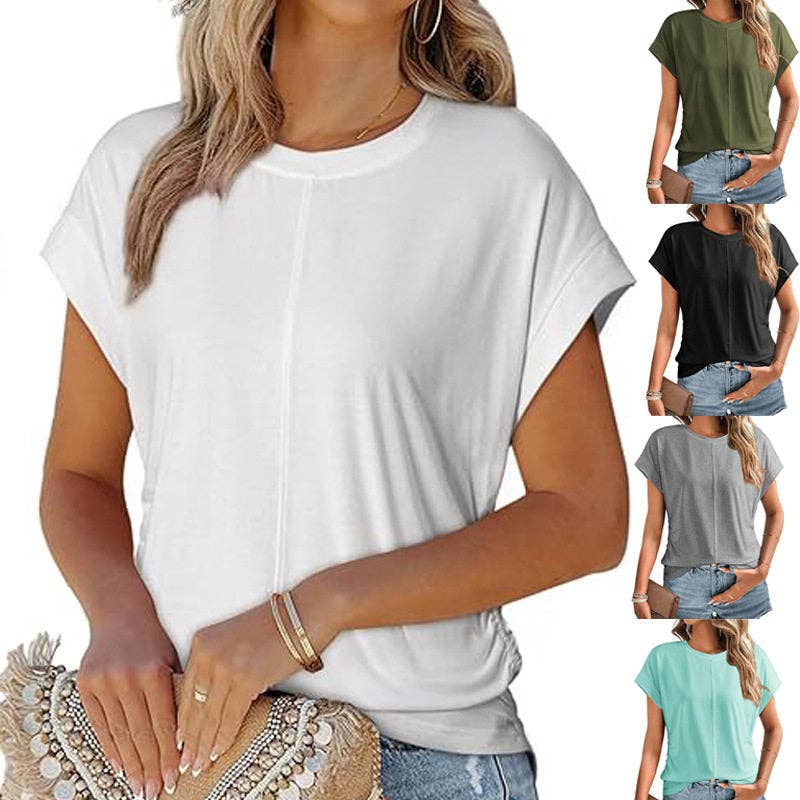 Summer Women's Side Pleated Raglan Sleeve T-Shirt