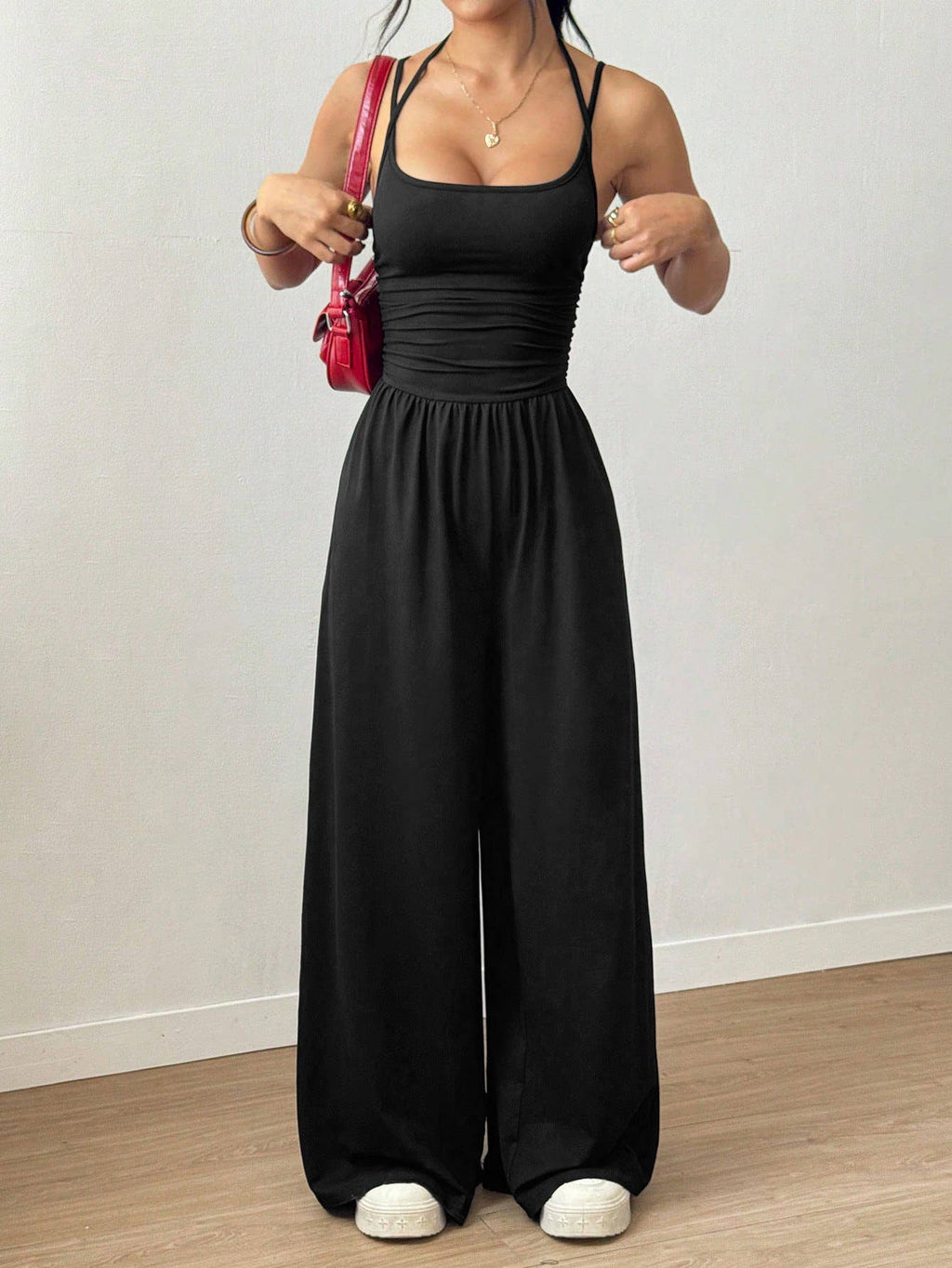 Casual wrap chest wide leg loose jumpsuit