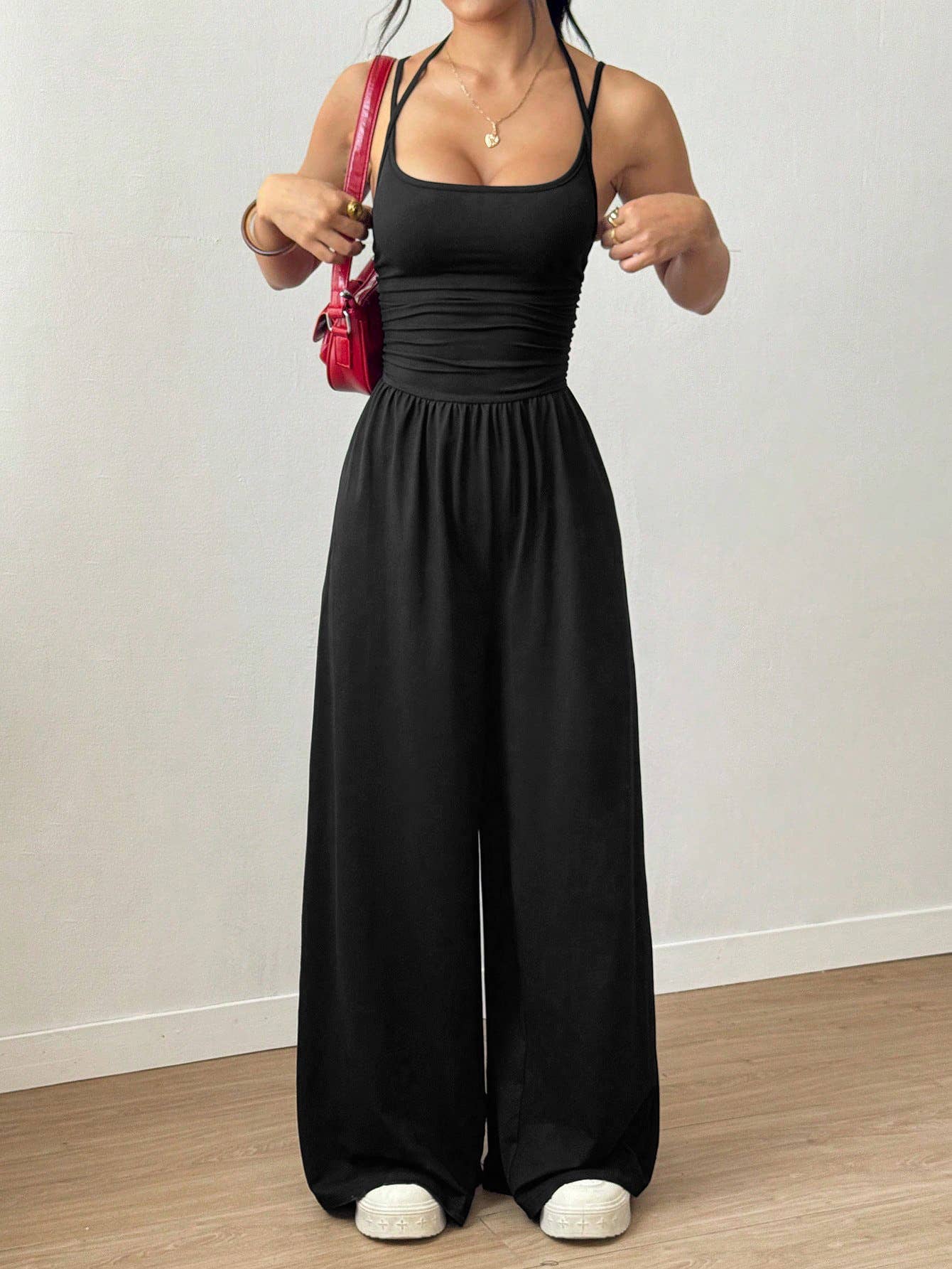Casual wrap chest wide leg loose jumpsuit