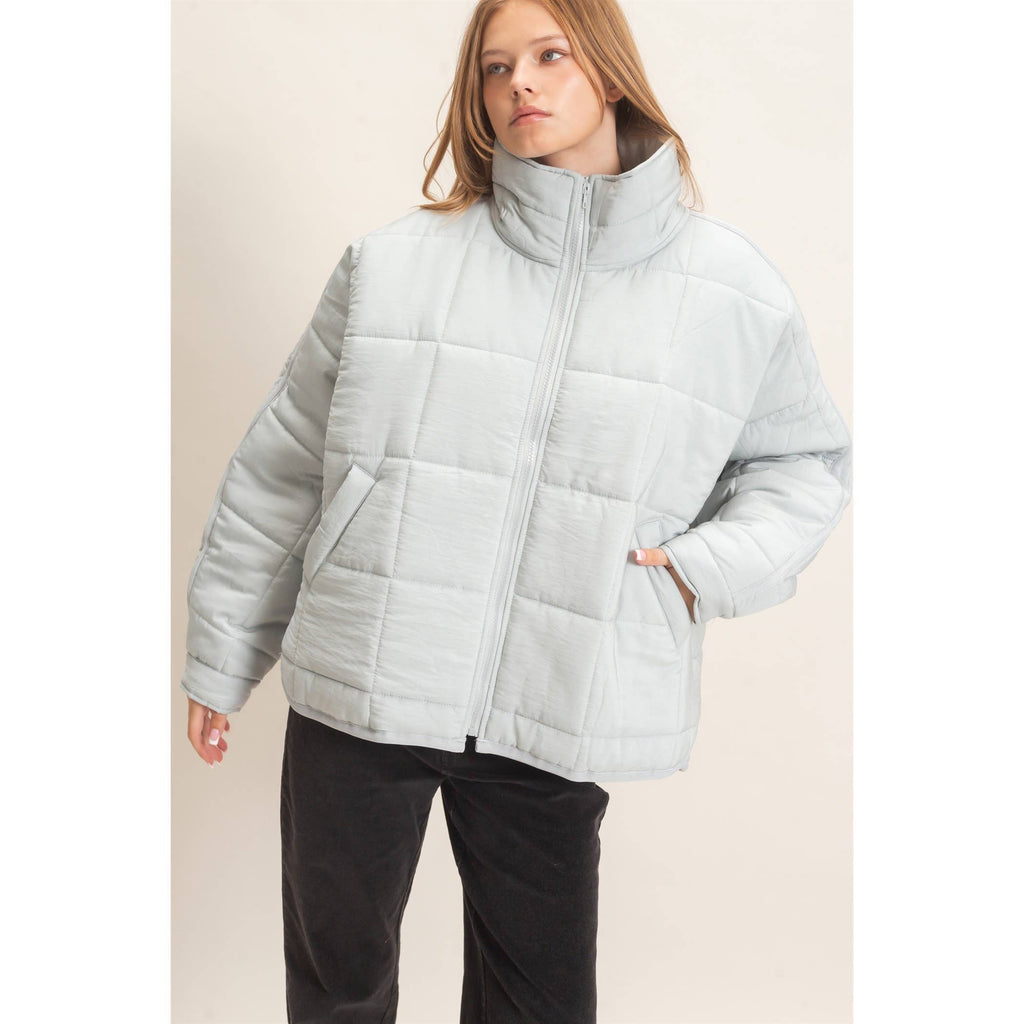 Quilted Mock Neck Zip-Up Puffer Jacket