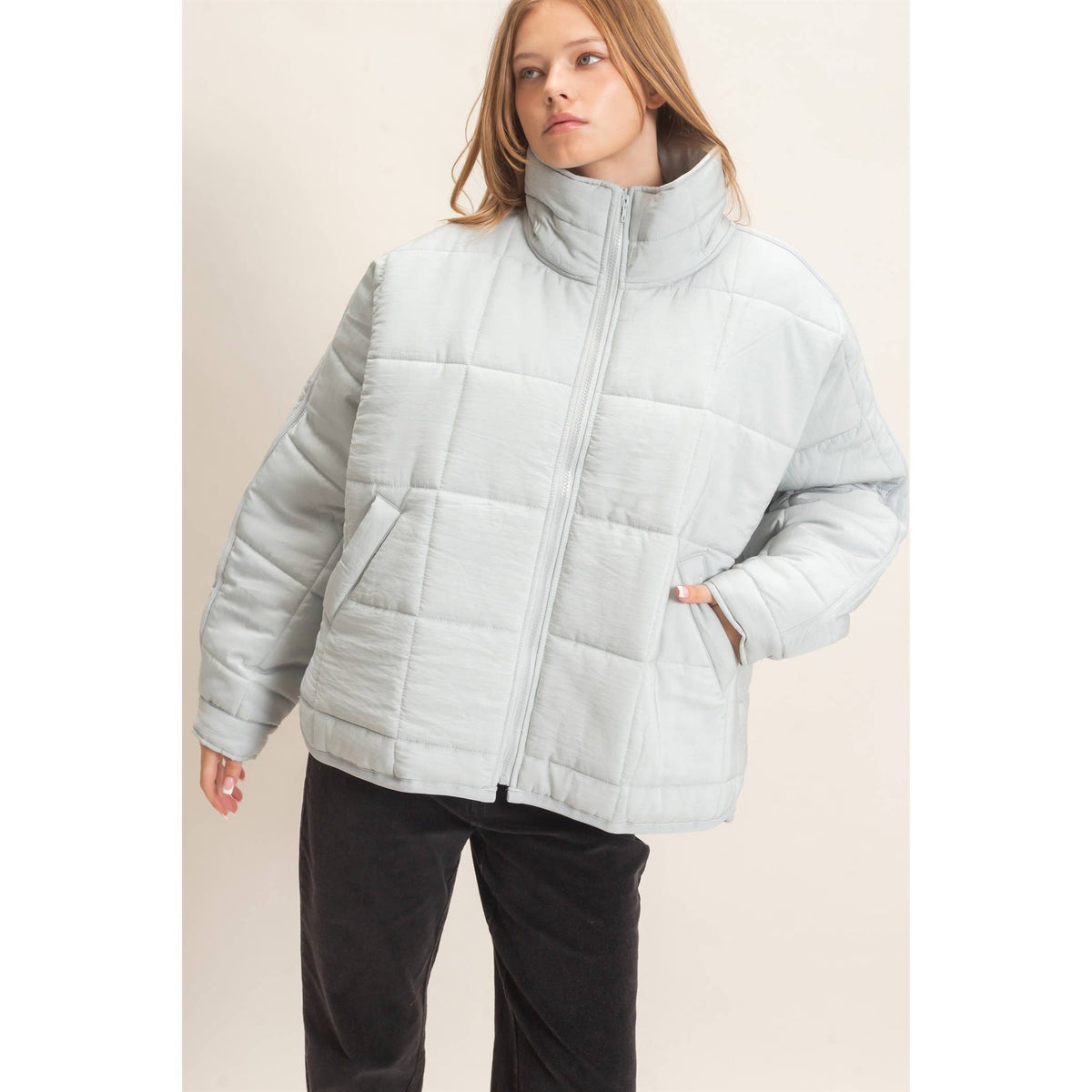 Quilted Mock Neck Zip-Up Puffer Jacket