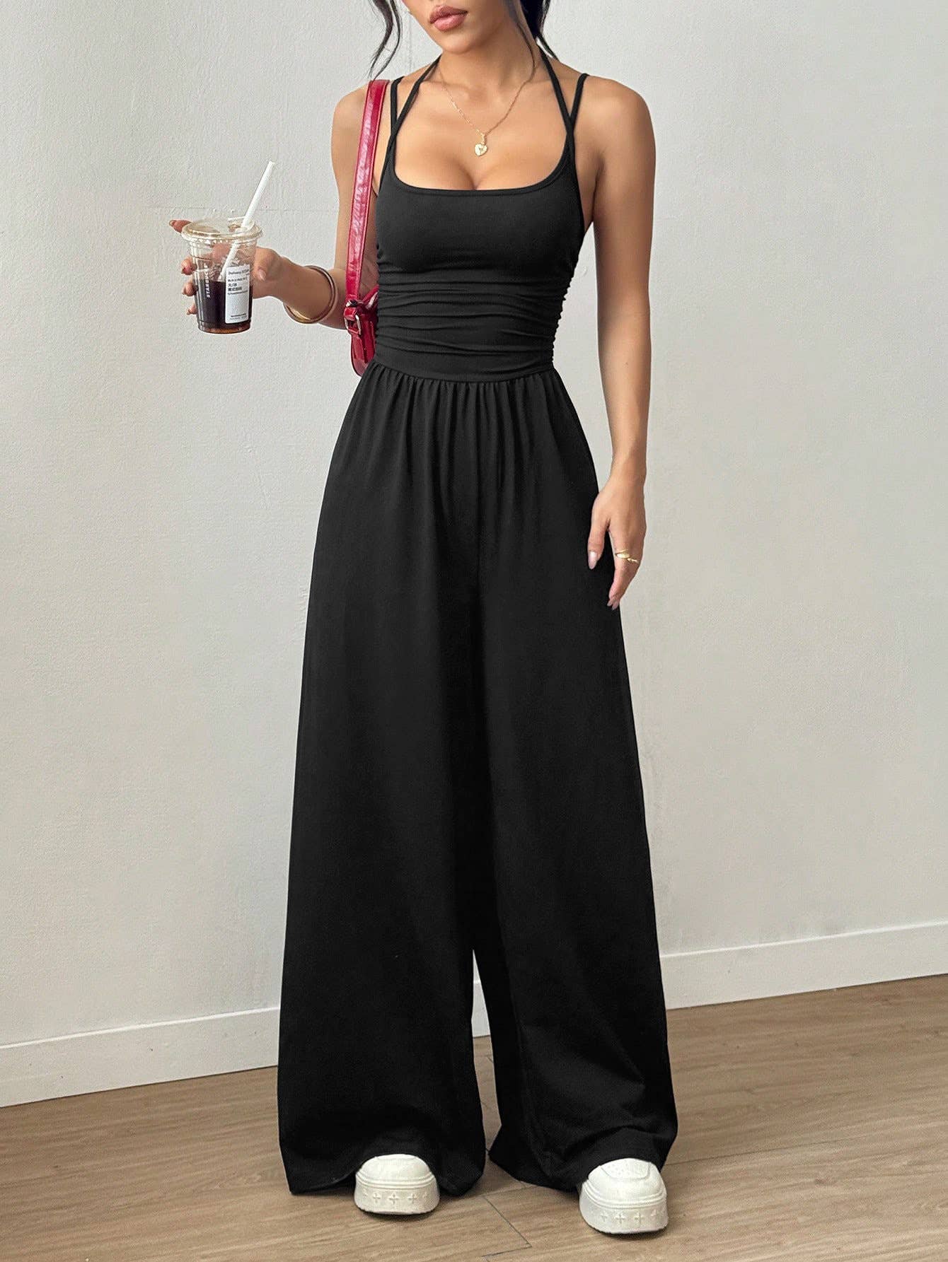 Casual wrap chest wide leg loose jumpsuit