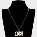CZ Stone Paved CASH Message Pendant Necklace
