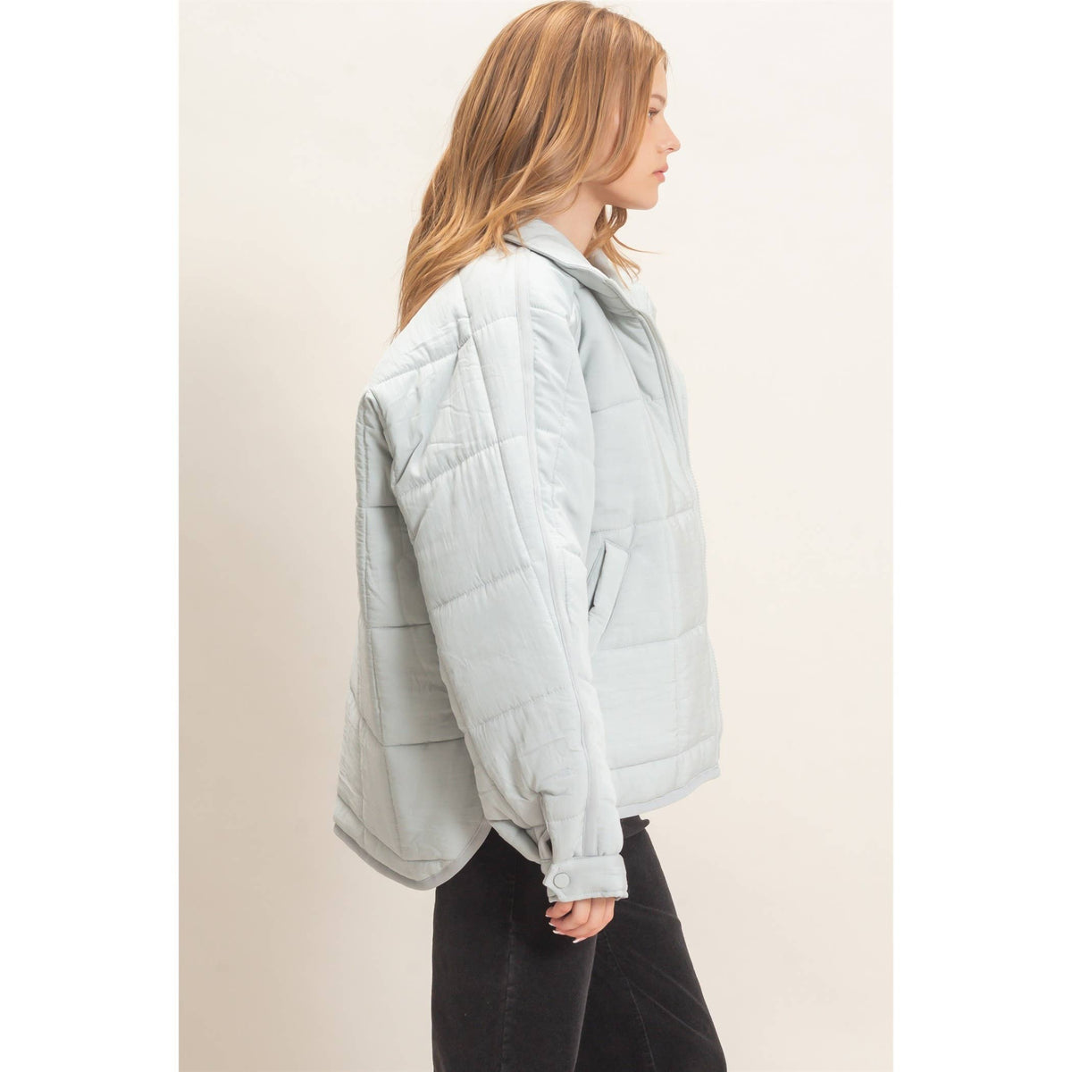 Quilted Mock Neck Zip-Up Puffer Jacket