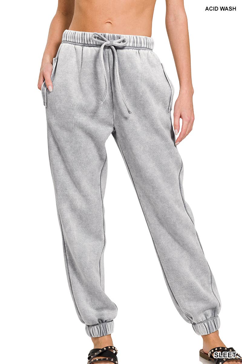`Washed Fleece Sweatpants with pockets - Zenana