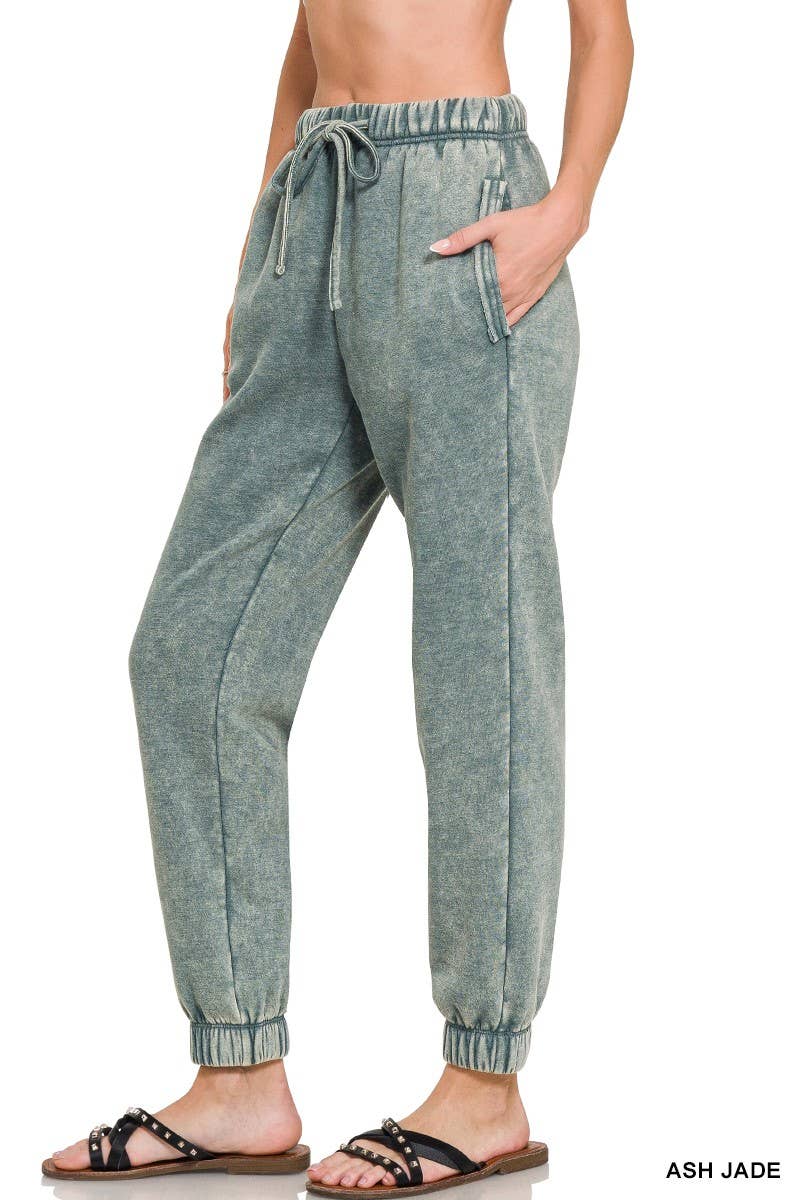 Acid Wash Fleece Sweatpants With Pockets