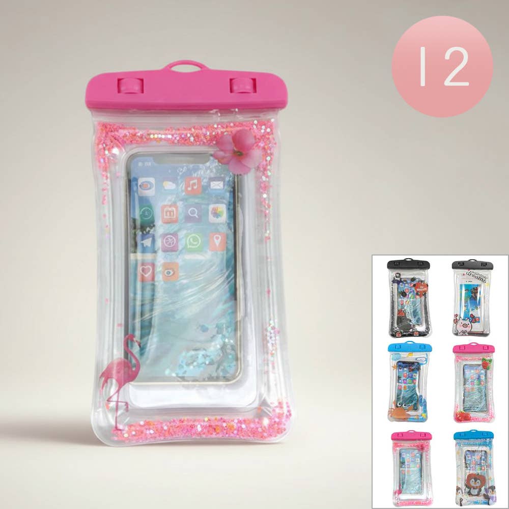 12 SET OF 2 - Floating Glitter Waterproof Phone Pouches