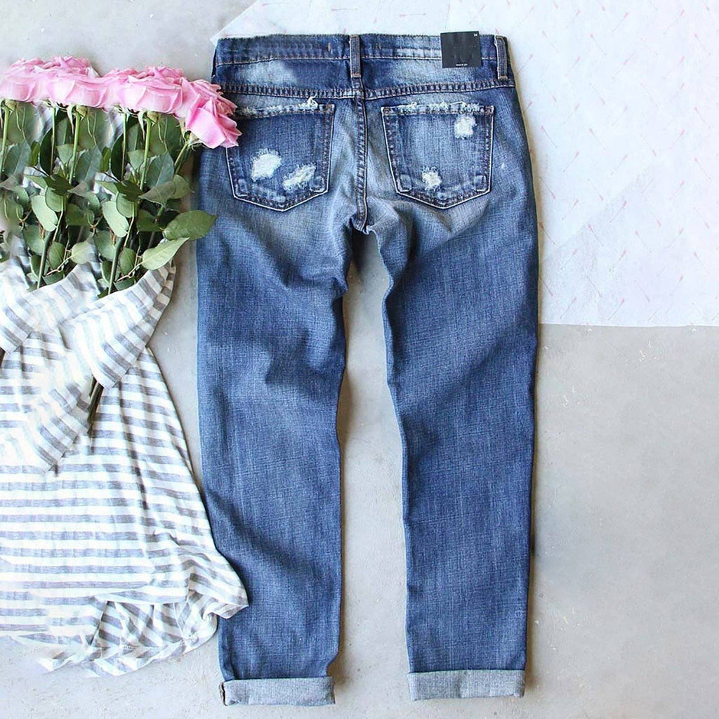 Women’s Game Day Ripped Straight Leg Jeans Casual Streetwear