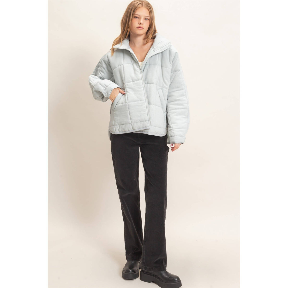 Quilted Mock Neck Zip-Up Puffer Jacket