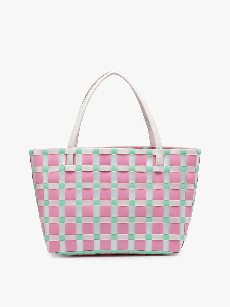 M2334 Abigail Basketweave Tote w/Vegan Leather Straps