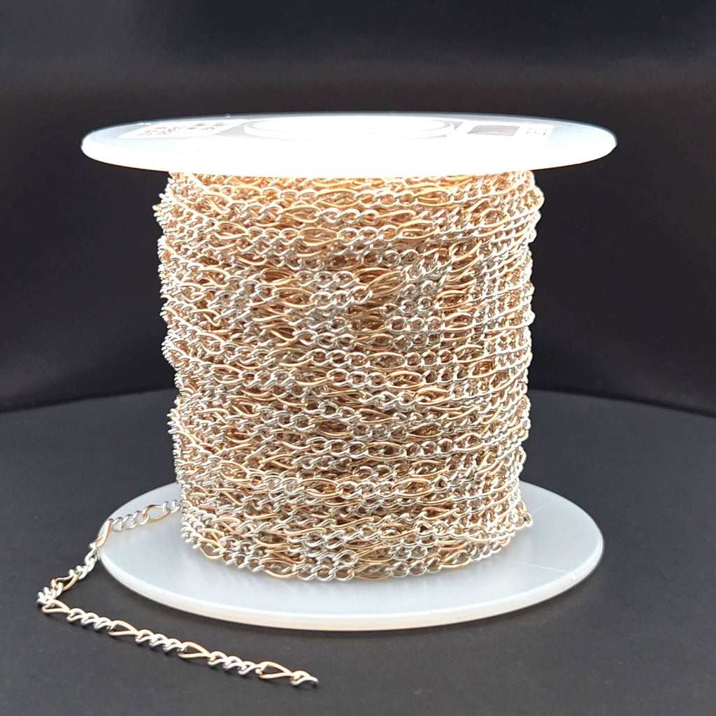 2431CTT. Gold Filled and Sterling Silver Figaro Style Chain