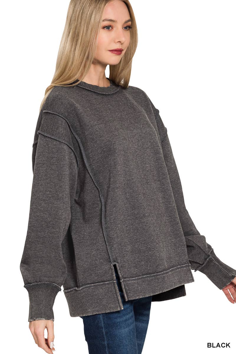 `Washed Slit hem Fleece Sweatshirt SI-26719 Zenana
