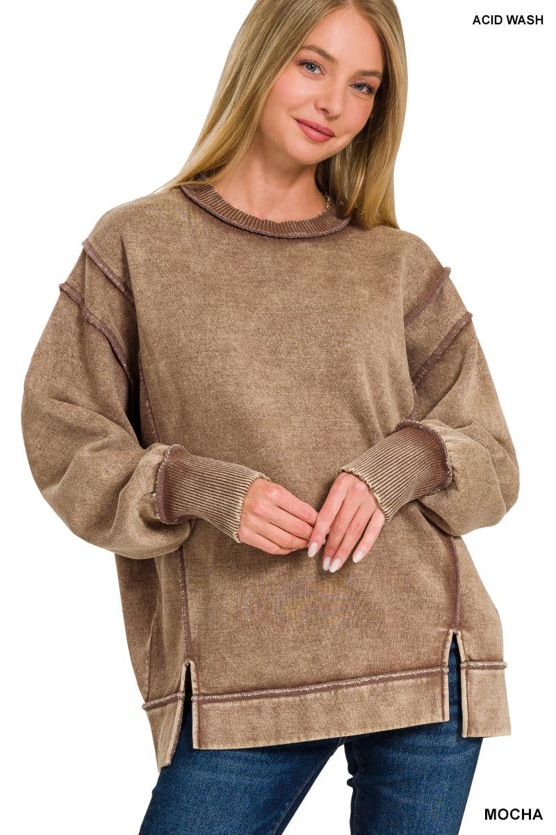 `Washed Slit hem Fleece Sweatshirt SI-26719 Zenana