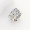Two Tone CZ Stone Paved Crossover Ring