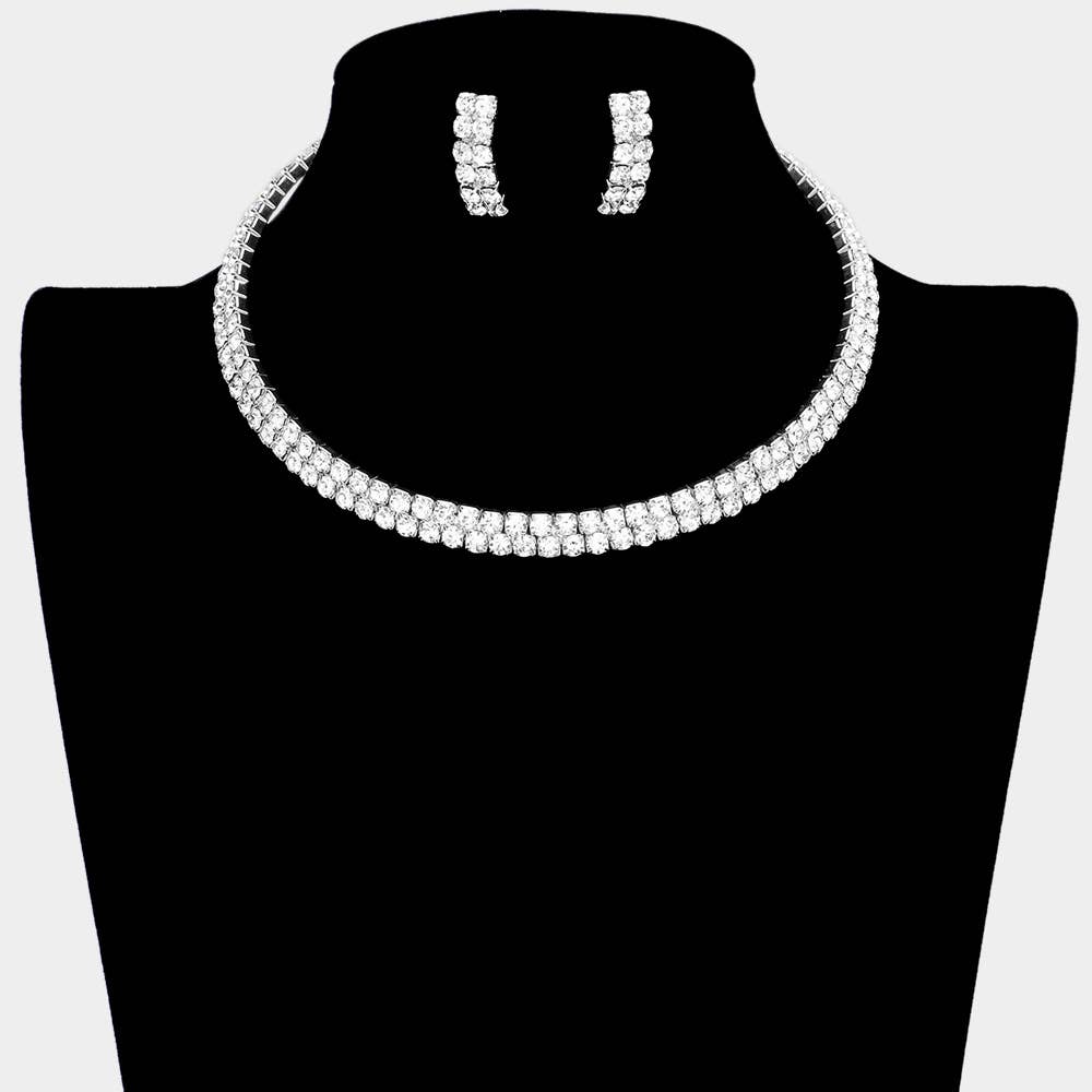 2 Row crystal Rhinestone Banded Open Choker Necklace