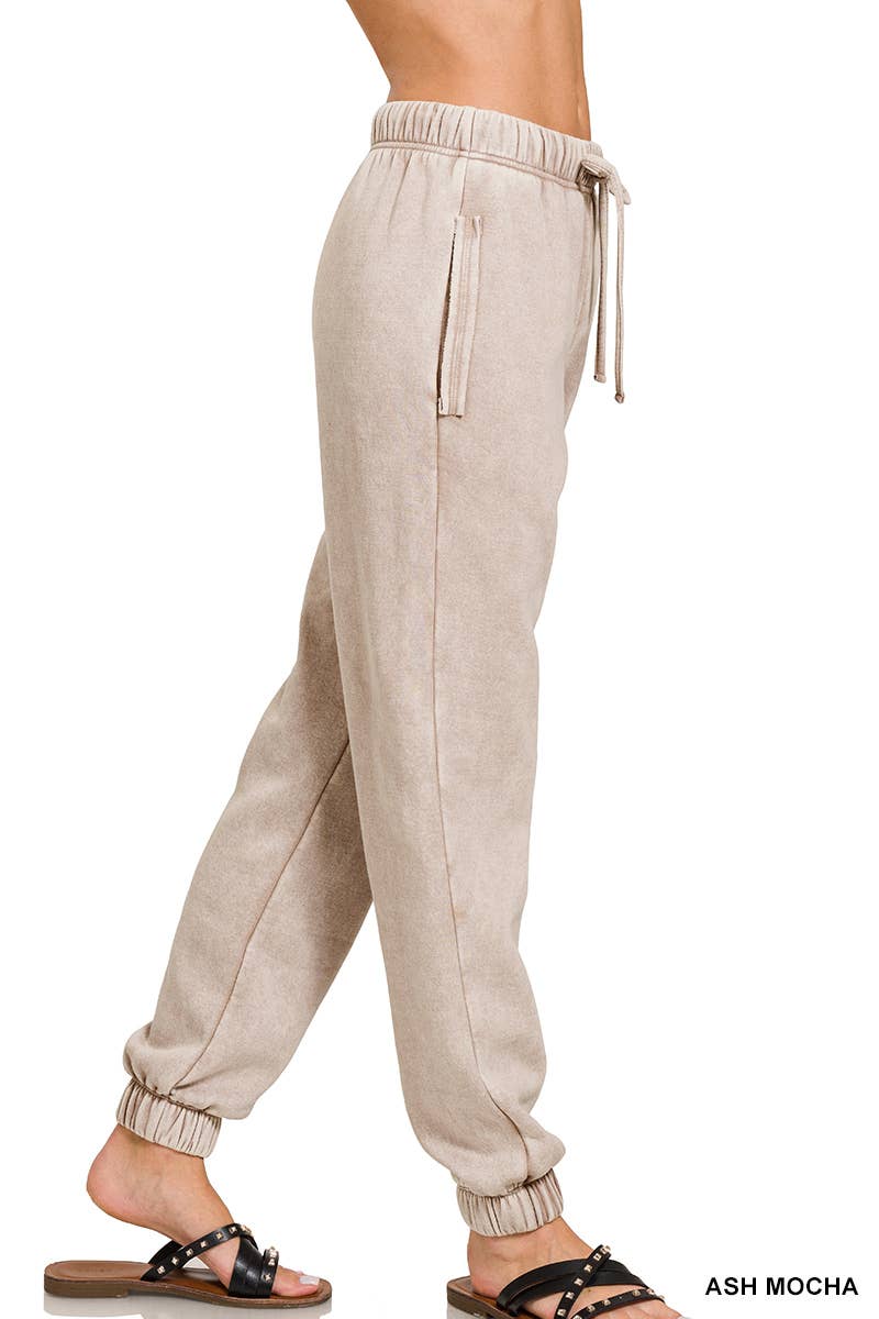 `Washed Fleece Sweatpants with pockets - Zenana