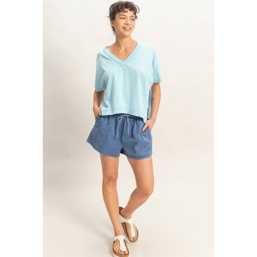 Oversized V-Neck Short Sleeve Top
