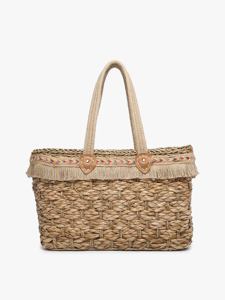 R2095 Marlee Seagrass Tote w/ Fringe & Woven Handles