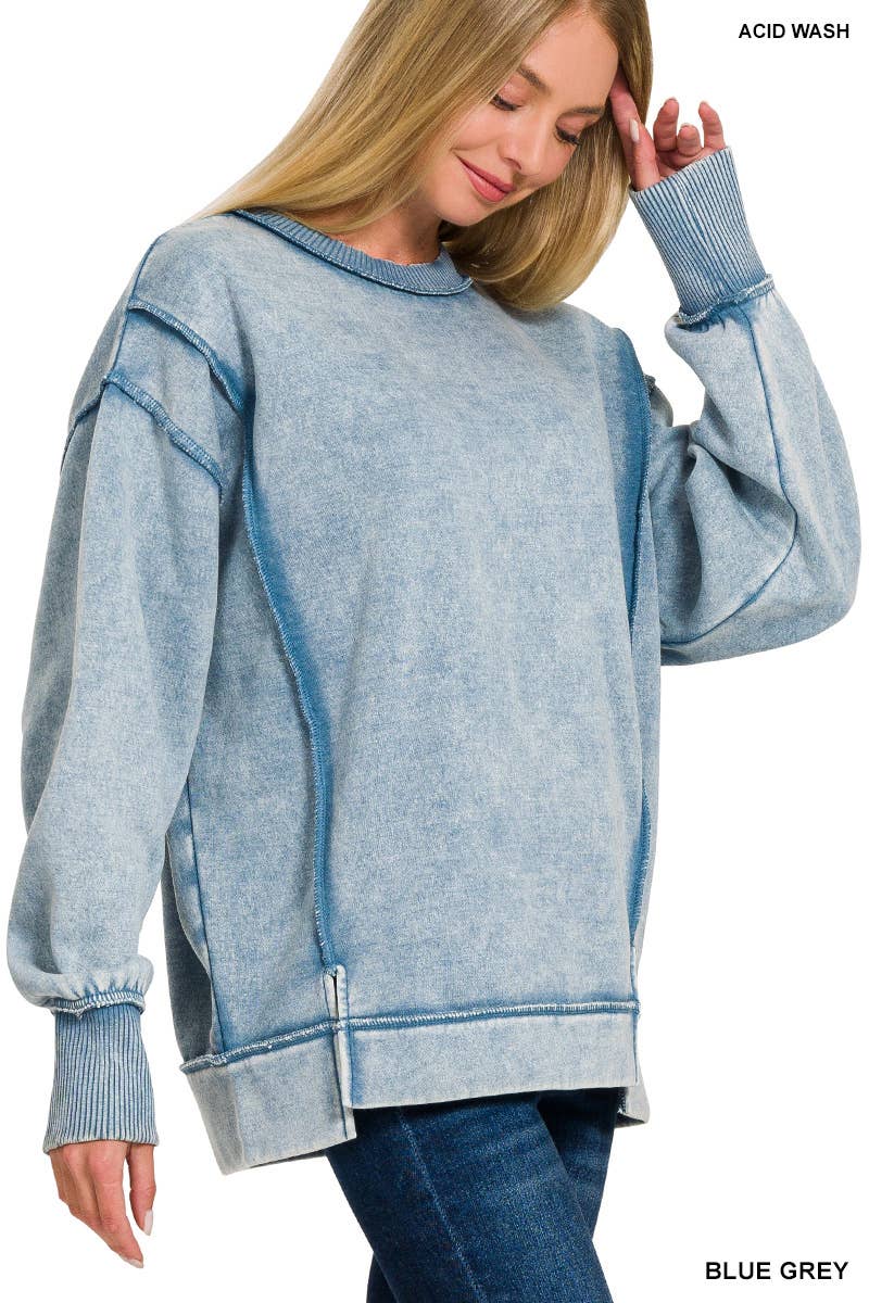 `Washed Slit hem Fleece Sweatshirt SI-26719 Zenana