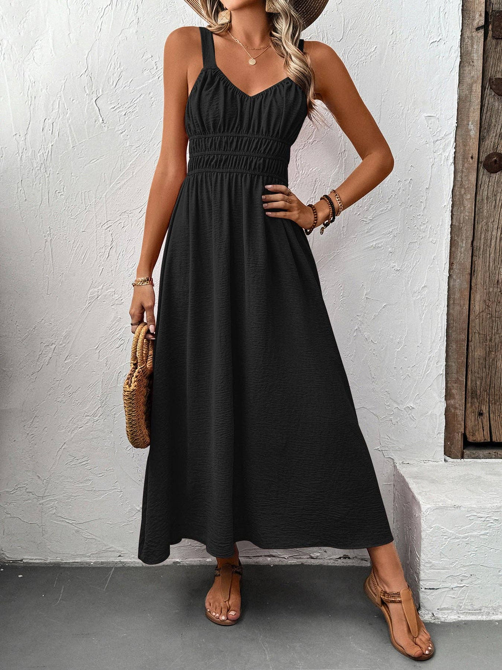 Women’s Smocked Strap Maxi Dress Sleeveless Summer