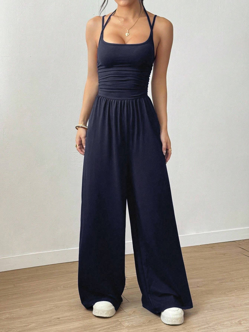 Casual wrap chest wide leg loose jumpsuit