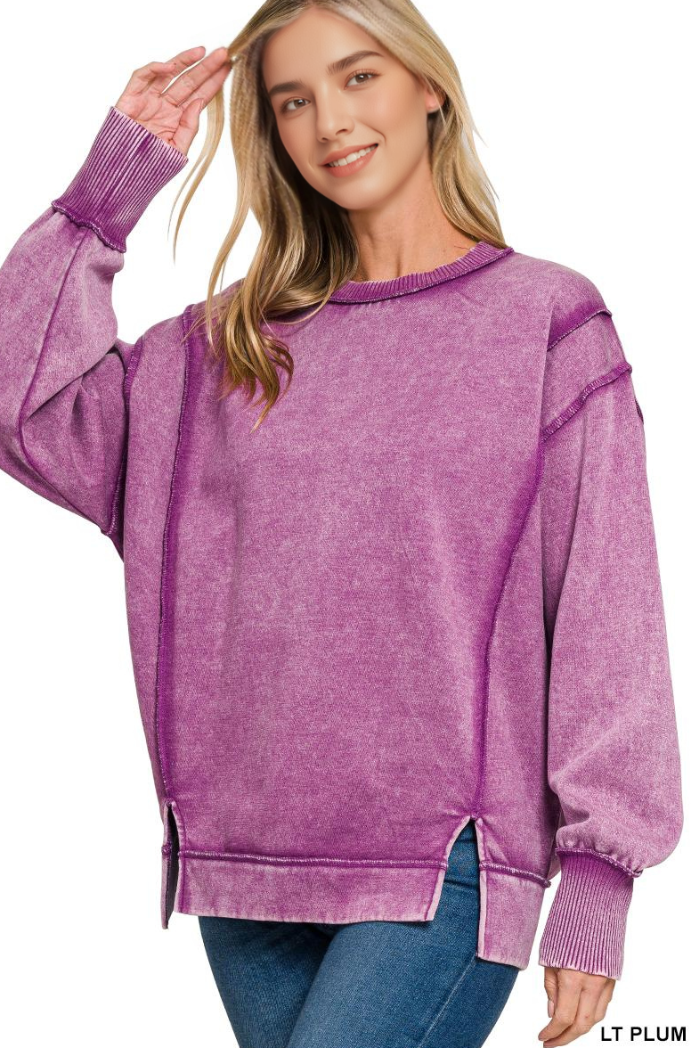 `Washed Slit hem Fleece Sweatshirt SI-26719 Zenana