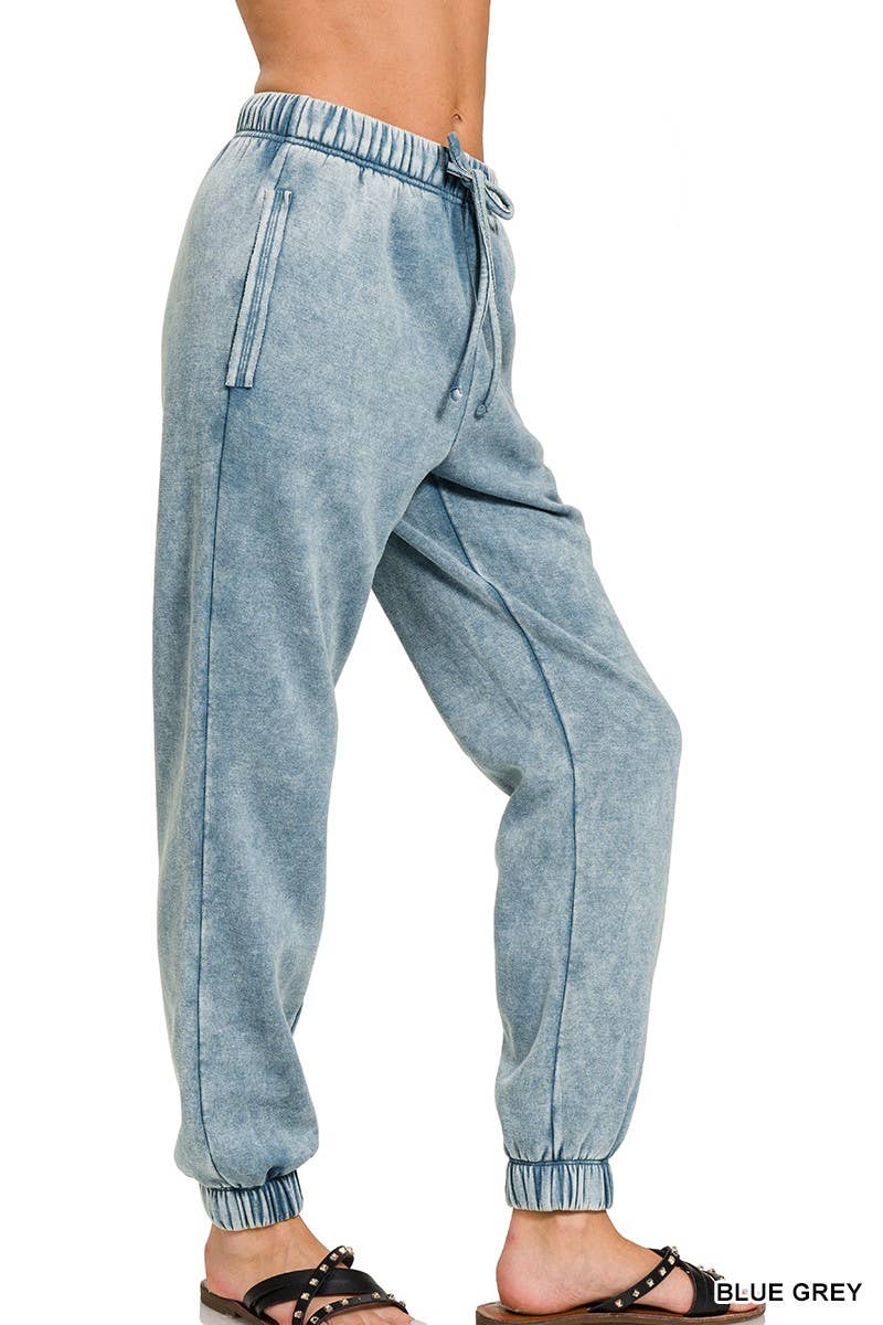 Acid Wash Fleece Sweatpants With Pockets