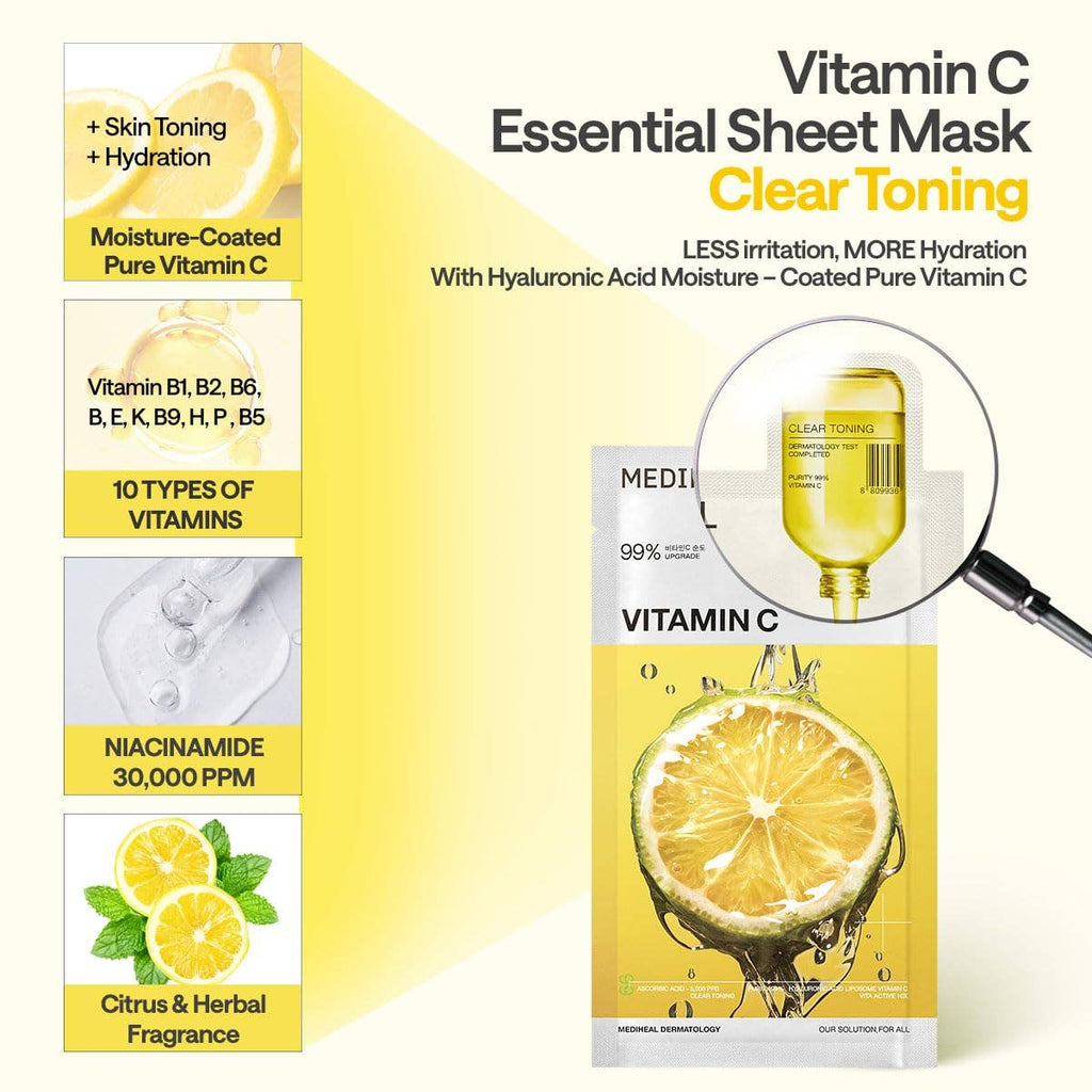 Mediheal Vita Essential Mask – Vitamin C Brightening & Revitalizing Sheet Mask – Wholesale K-Beauty