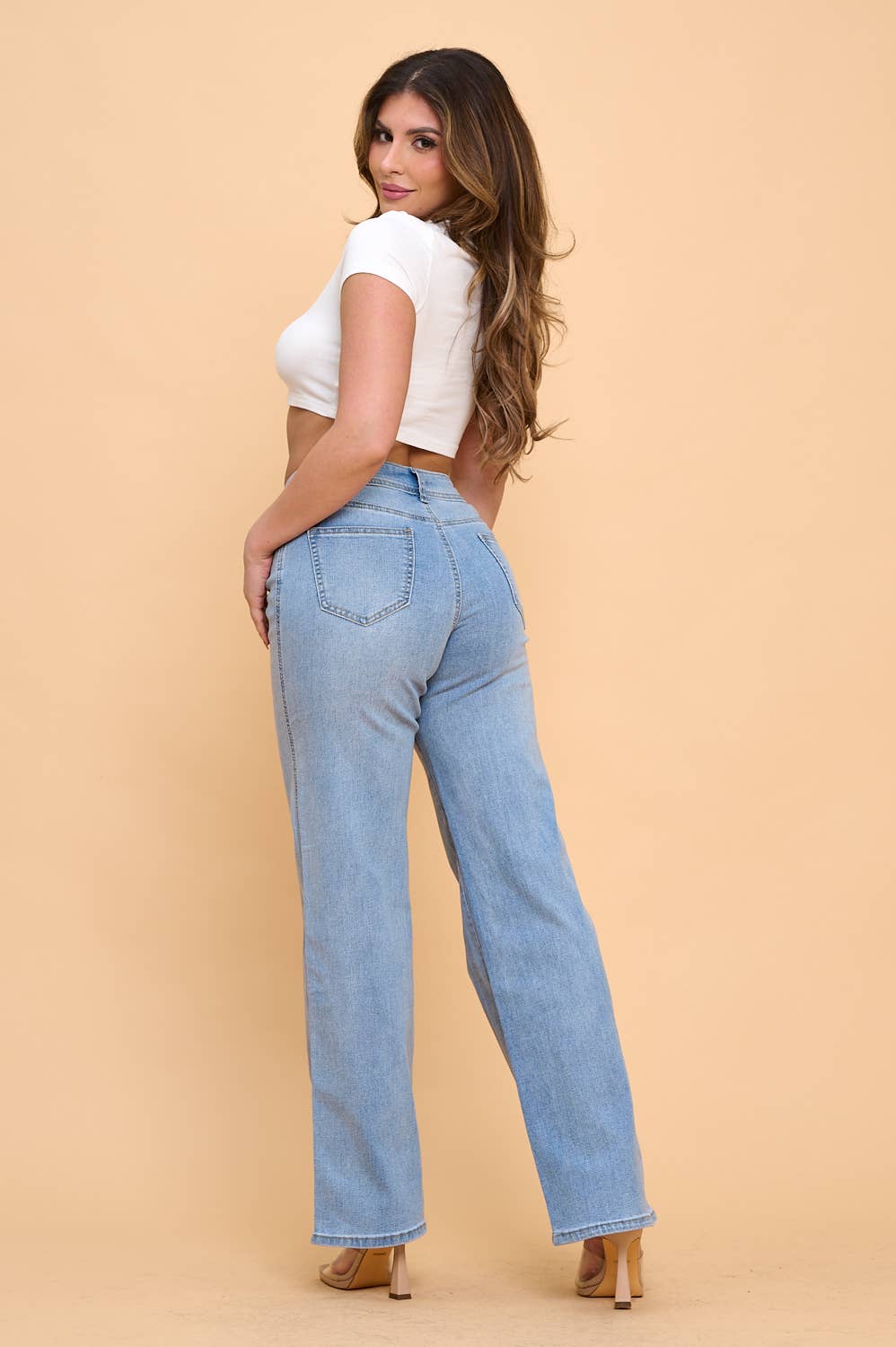RS MID-LOW RISE STRETCHY WIDE LEG DENIM JEANS