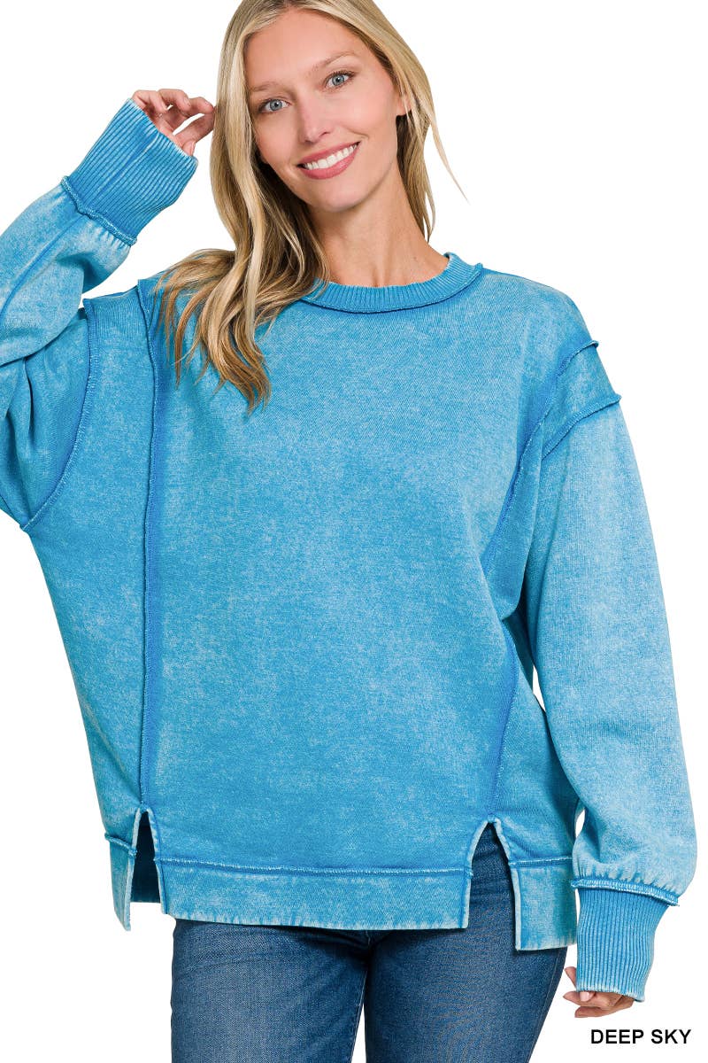 `Washed Slit hem Fleece Sweatshirt SI-26719 Zenana