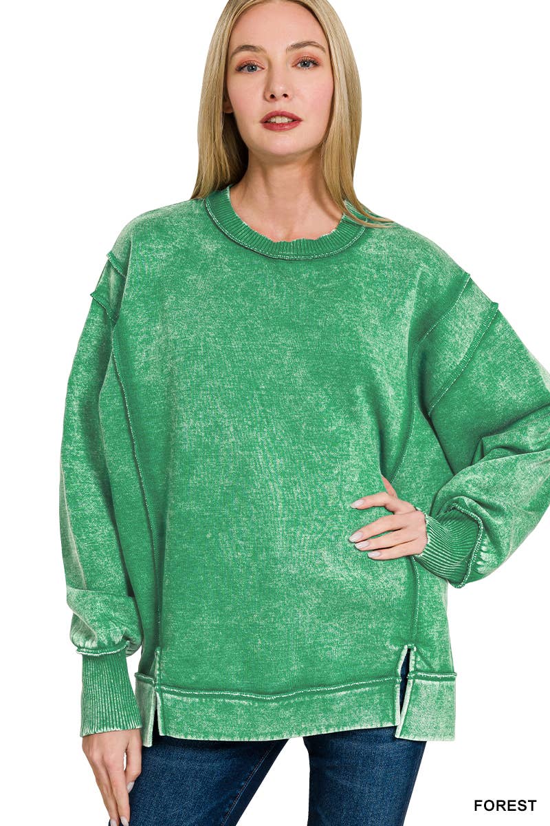 `Washed Slit hem Fleece Sweatshirt SI-26719 Zenana