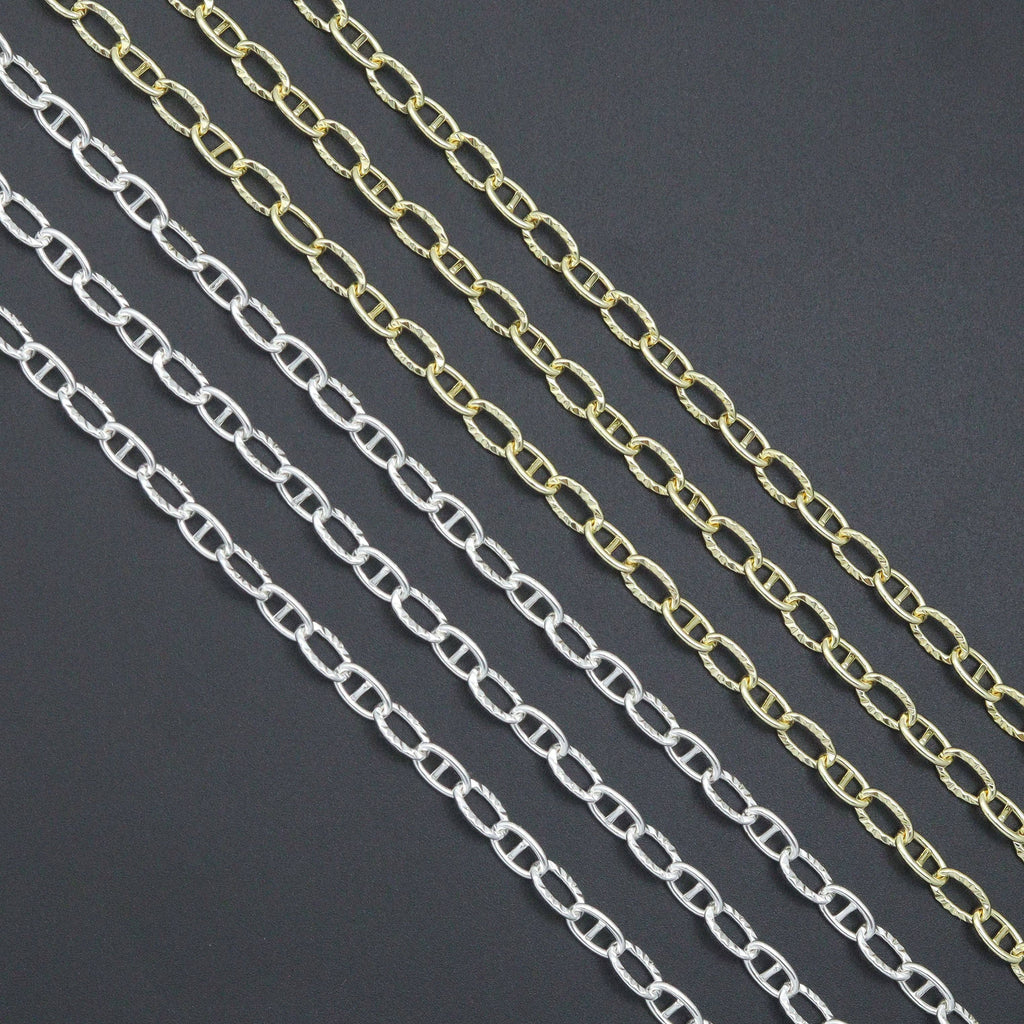 Gold Silver hammered Oval Anchor Chain by Yard, LX908