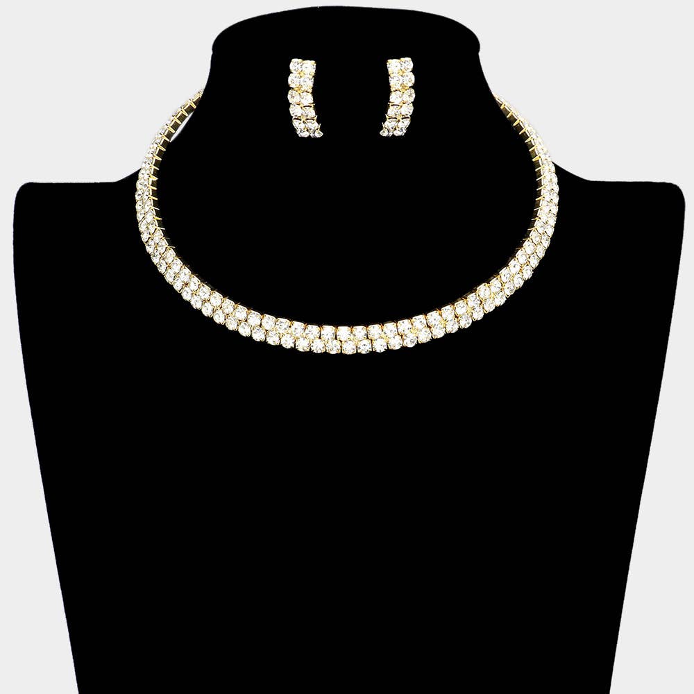 2 Row crystal Rhinestone Banded Open Choker Necklace