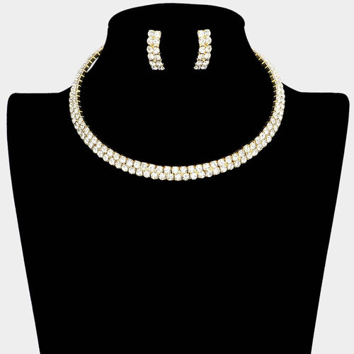 2 Row crystal Rhinestone Banded Open Choker Necklace