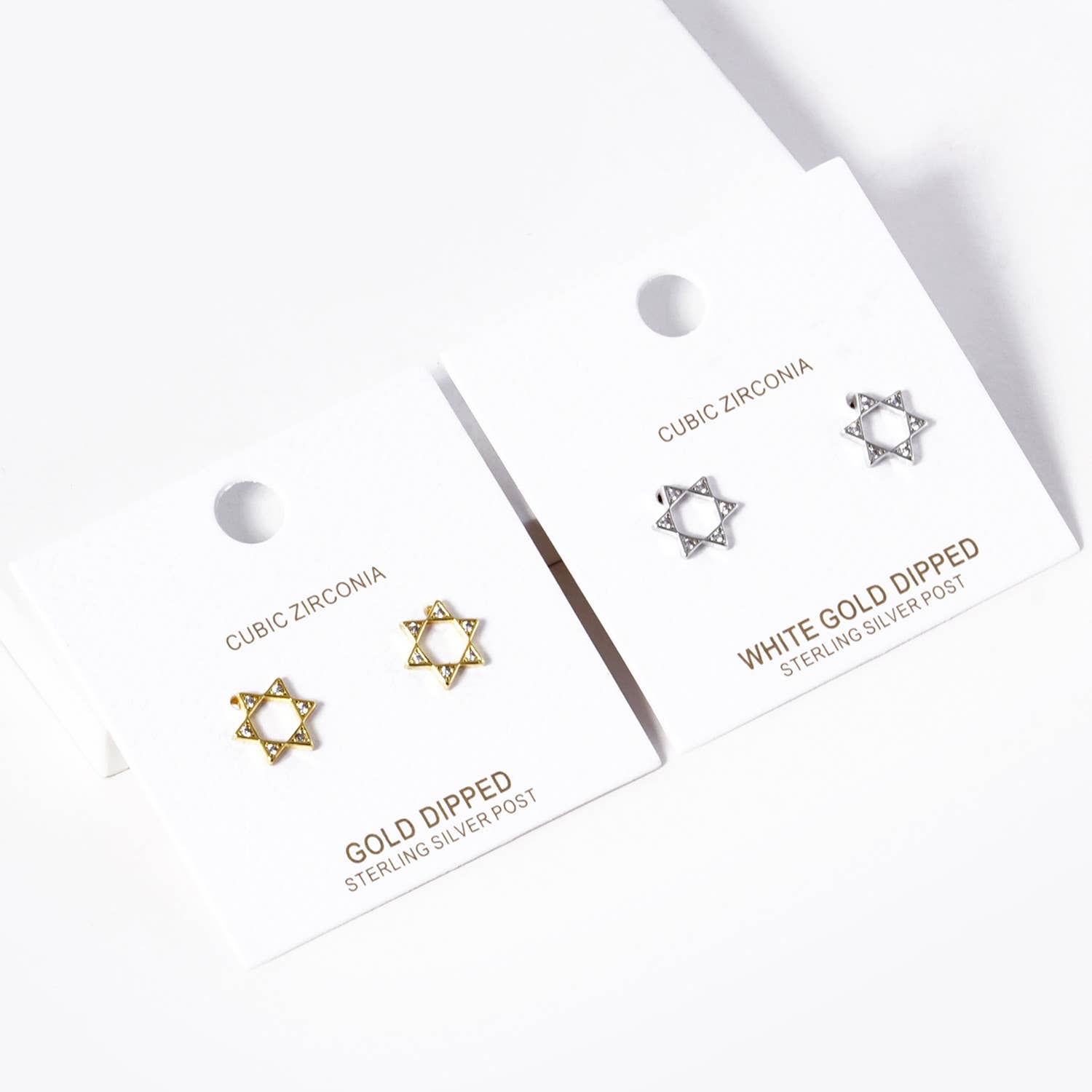 Gold Dipped CZ Stone Pointed Star Of David Stud Earrings
