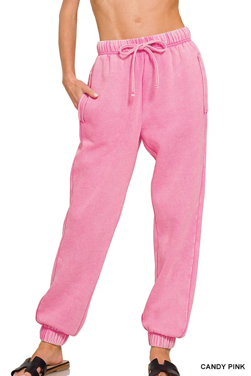 Acid Wash Fleece Sweatpants With Pockets
