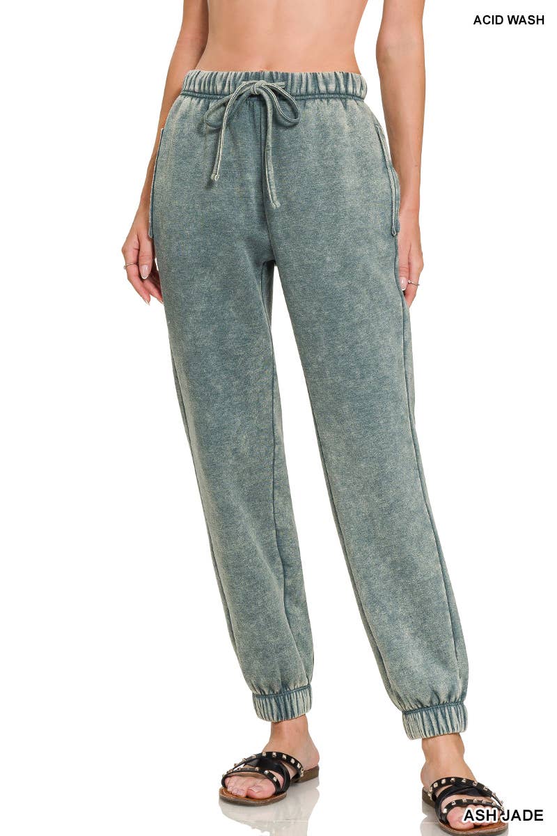 `Washed Fleece Sweatpants with pockets - Zenana