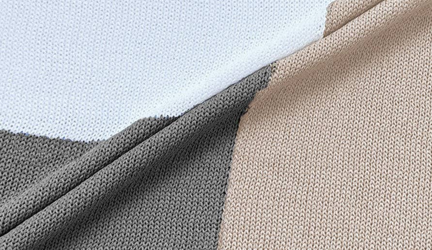Color Block V Neck Loose Knit Tee Casual Summer Top