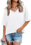 Oversized V Neck Tee Cotton Blend Loose Casual Top