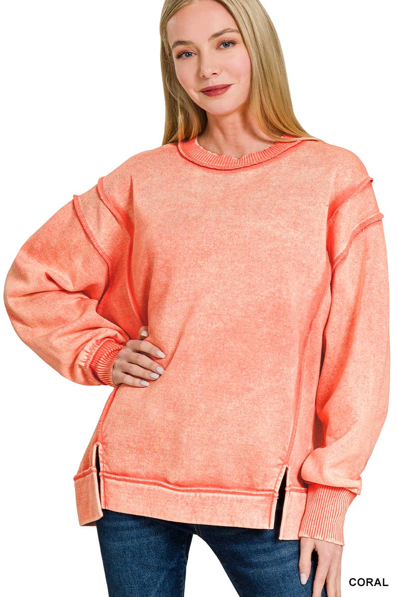 `Washed Slit hem Fleece Sweatshirt SI-26719 Zenana