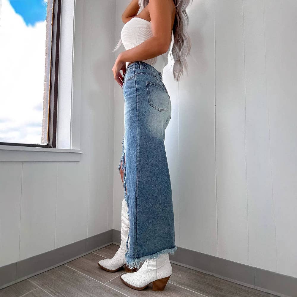 HIGH WAIST IRREGULAR TO MAKE OLD WASHED SKIRT