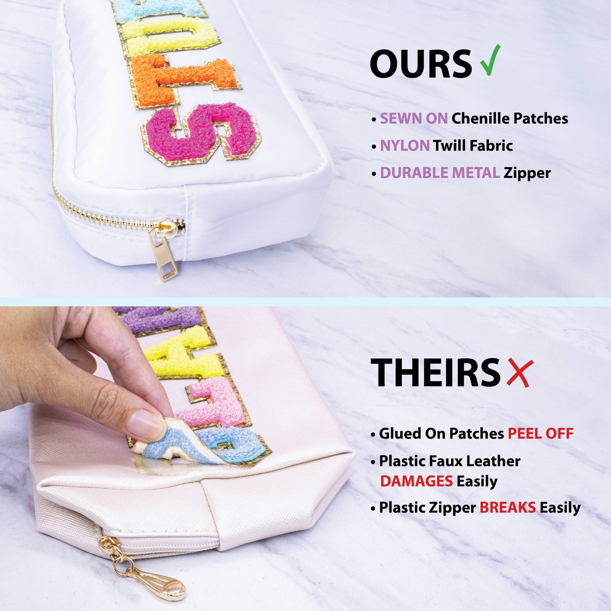 Preppy Nylon Chenille Letter Travel Makeup Pouch - STUFF