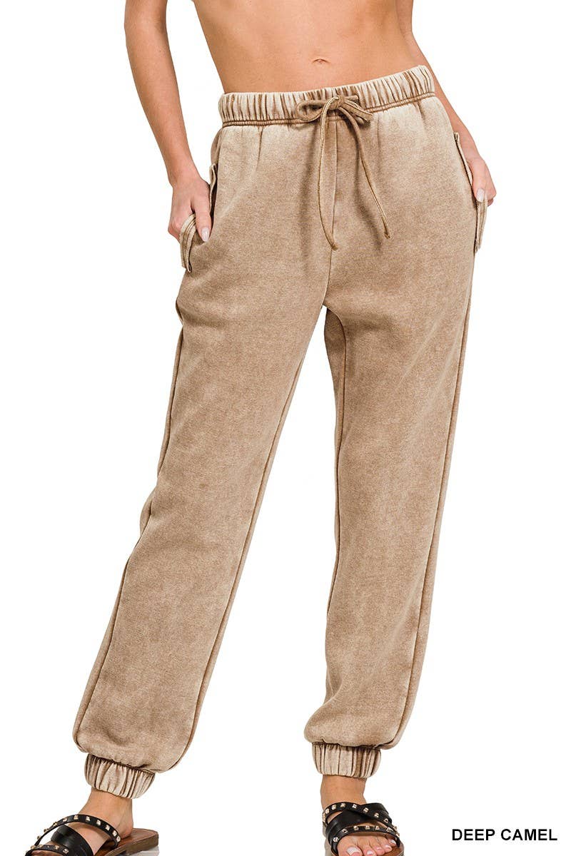Acid Wash Fleece Sweatpants With Pockets