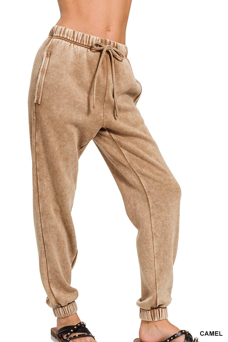 `Washed Fleece Sweatpants with pockets - Zenana