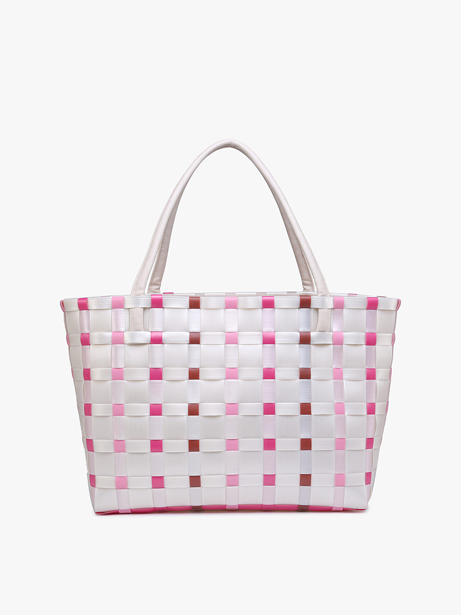 M2334 Abigail Basketweave Tote w/Vegan Leather Straps